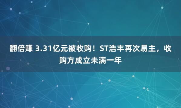 翻倍赚 3.31亿元被收购！ST浩丰再次易主，收购方成立未满一年