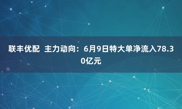 联丰优配  主力动向：6月9日特大单净流入78.30亿元