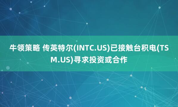 牛领策略 传英特尔(INTC.US)已接触台积电(TSM.US)寻求投资或合作